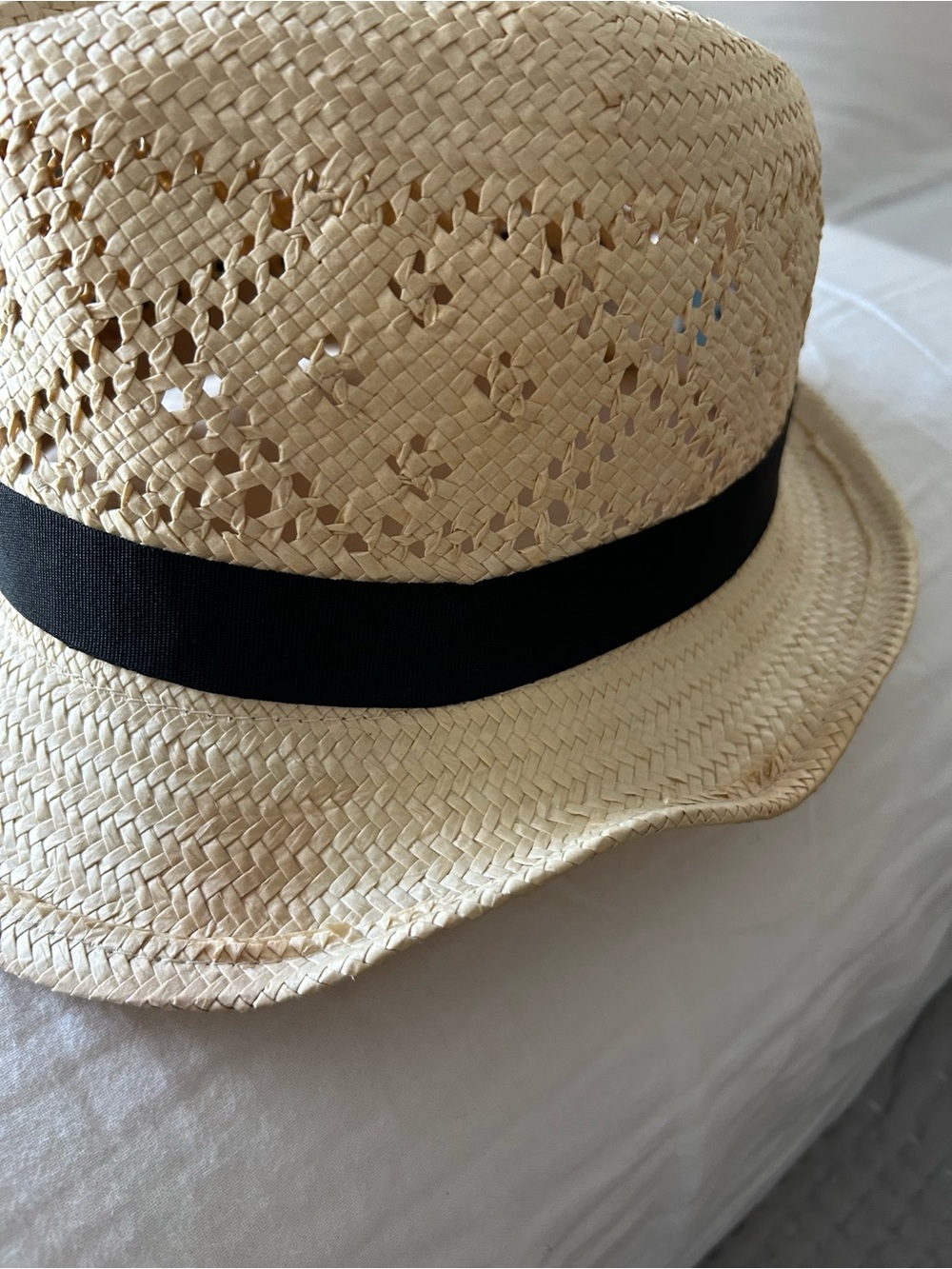 Straw Fedora Hat with Black Band Accessories